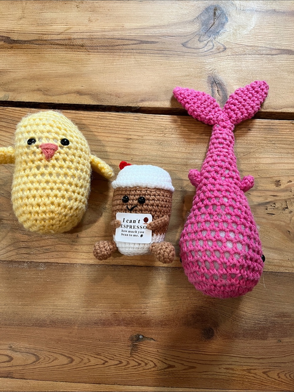 Set/3 Birdie Chicken Chickie Crochet Whale Coffee Bean Stuffed Animal Stuffie